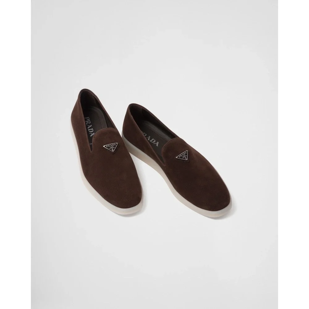 NEW Prada Men's Logo Slip-on Suede Loafers in Brown $950 - Prada Size 12 / US 13 - Picture 2 of 16